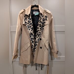 Coach Beige Rain Trench Coat with Animal Print Lining, Medium